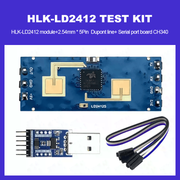 HLK-LD2412 Wide Angle Sensing Radar Module  Test kit 9M Distance and ±75° Wide Angle better than HLK-LD2410B/LD2410/LD2410C